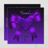 Invitation Doux 16 Seize Anniversaire Coeur Profond pourpre (Devant / Derrière)