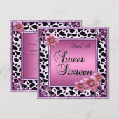 Invitation Doux 16 Seize Anniversaire Rose Fleur Rose Noir (Devant / Derrière)