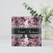 Invitation Doux 16 Seize Damas Rose Noir Argent Floral (Debout devant)