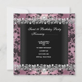 Invitation Doux 16 Seize Damas Rose Noir Argent Floral (Dos)