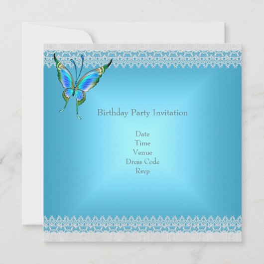 Invitation Doux 16 Seize dentelle blanche Turquoise Papillon  (Dos)