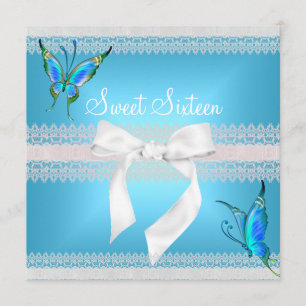 Invitation Doux 16 Seize dentelle blanche Turquoise Papillon 