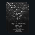 Invitation Doux 16 Seize Lumières à étincelles Noir et Argent<br><div class="desc">Sweet 16 Seteen Black & Silver Fête des lumières étincelantes</div>