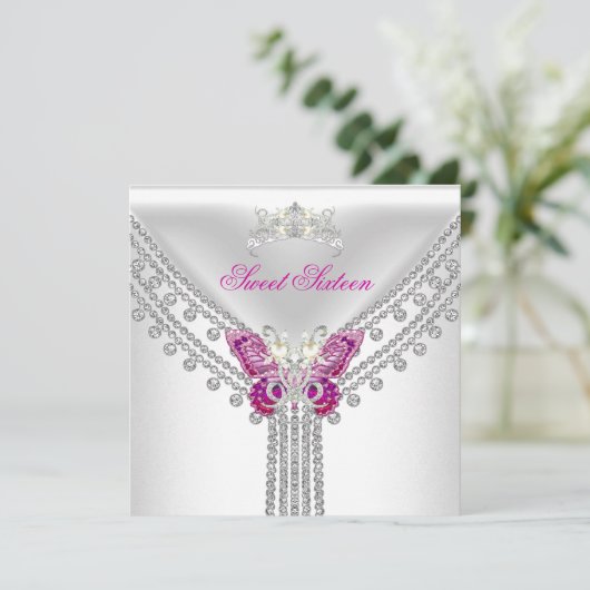 Invitation Doux 16 Seize Papillon blanc rose (Debout devant)