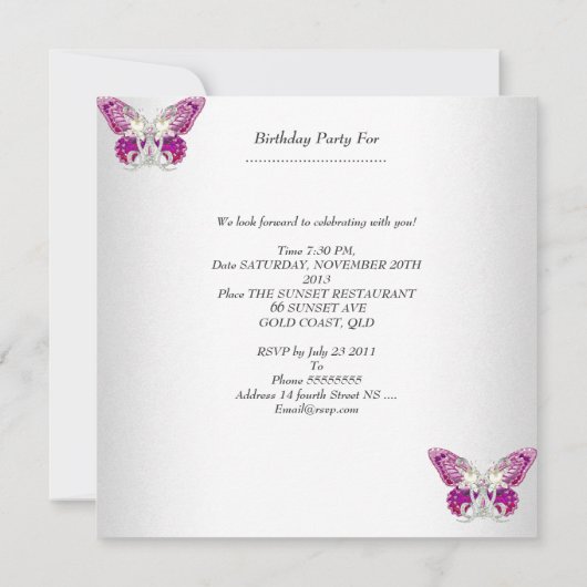 Invitation Doux 16 Seize Papillon blanc rose (Dos)