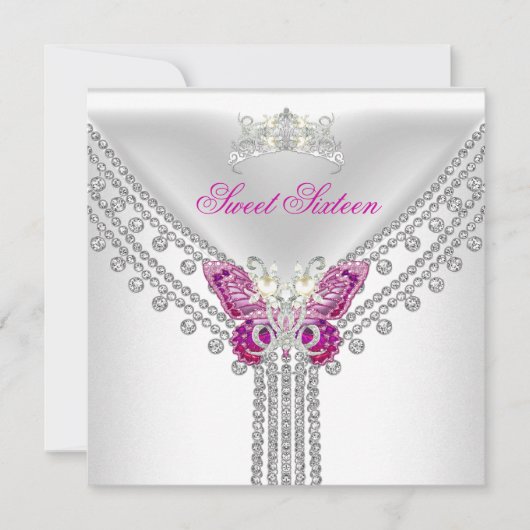 Invitation Doux 16 Seize Papillon blanc rose (Devant)