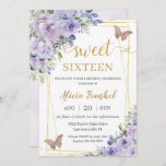 Invitation Doux 16 Seize Papillons Floraux Lilac Violet<br><div class="desc">Personnalisez cette adorable invitation Sweet 16 avec sa propre formulation facilement et rapidement,  appuyez simplement sur le bouton customiser pour réorganiser et formater le style et le placement du texte. Objets correspondants disponibles en magasin ! c) Le Happy Cat Studio</div>