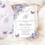 Invitation Doux 16 Seize Papillons Floraux Lilac Violet<br><div class="desc">Personnalisez cette adorable invitation Sweet 16 avec sa propre formulation facilement et rapidement,  appuyez simplement sur le bouton customiser pour réorganiser et formater le style et le placement du texte. Objets correspondants disponibles en magasin ! c) Le Happy Cat Studio</div>