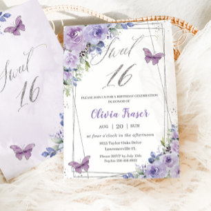 Invitation Doux 16 Seize Papillons Floraux Lilac Violet