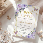 Invitation Doux 16 Seize Papillons Floraux Lilac Violet<br><div class="desc">Personnalisez cette adorable invitation Sweet 16 avec sa propre formulation facilement et rapidement,  appuyez simplement sur le bouton customiser pour réorganiser et formater le style et le placement du texte. Objets correspondants disponibles en magasin ! c) Le Happy Cat Studio</div>