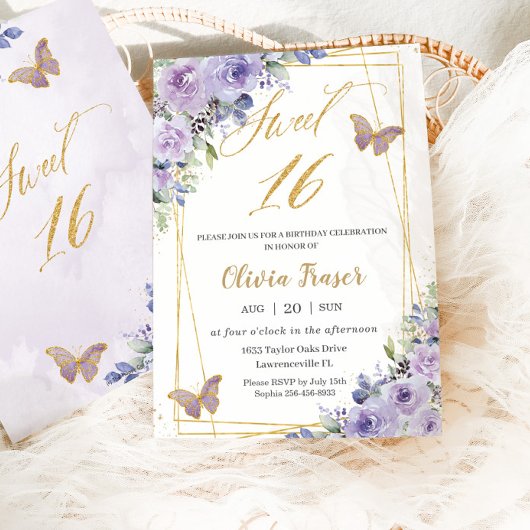 Invitation Doux 16 Seize Papillons Floraux Lilac Violet