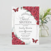 Invitation Doux 16 Seize Papillons Roses Rouges Argent (Debout devant)