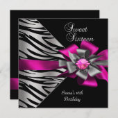 Invitation Doux 16 Seize Rose Silver Zebra Black Grey Bow (Devant / Derrière)