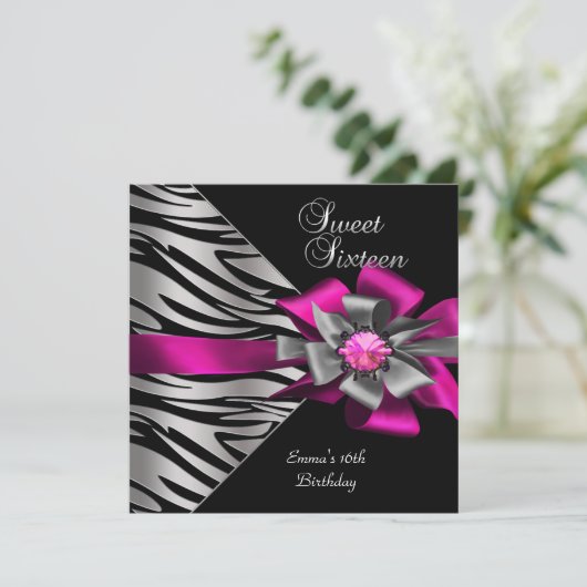 Invitation Doux 16 Seize Rose Silver Zebra Black Grey Bow (Debout devant)