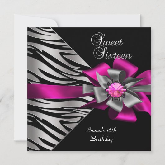 Invitation Doux 16 Seize Rose Silver Zebra Black Grey Bow (Devant)