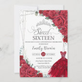 Invitation Doux 16 Seize Roses Rouges Argent Roses Florales R (Devant)