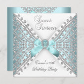 Invitation Doux 16 Seize Turquoise bleu argenté blanc diamant (Devant / Derrière)
