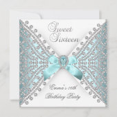 Invitation Doux 16 Seize Turquoise bleu argenté blanc diamant (Devant)
