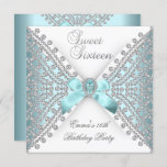 Invitation Doux 16 Seize Turquoise bleu argenté blanc diamant<br><div class="desc">Sweet 16 Seize 16e fête d'anniversaire Turquoise Bleu Argent Blanc Diamant Élégant Diamants Argent,  Fête Invitation. Customisez avec vos propres détails. Ce style de design est protégé par le droit d'auteur © Contenu et dessins © 2000-2012 Zizzago™ (Marque de commerce) et ses concédants de licence com</div>