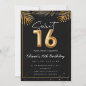 Invitation Doux 16 Seizième Avec Feuilles Tropicaux D'Or (Devant)