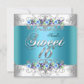 Invitation Doux 16 Sweets sixteens Blanc Bleu Violet Fleurs (Devant)