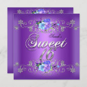 Invitation Doux 16 Sweets sixteens Fleurs violettes blanches (Devant / Derrière)
