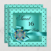 Invitation Doux 16 Sweets sixteens Turquoise bleu Polka point (Devant / Derrière)