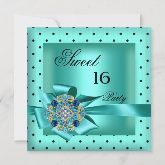 Invitation Doux 16 Sweets sixteens Turquoise bleu Polka point (Devant)