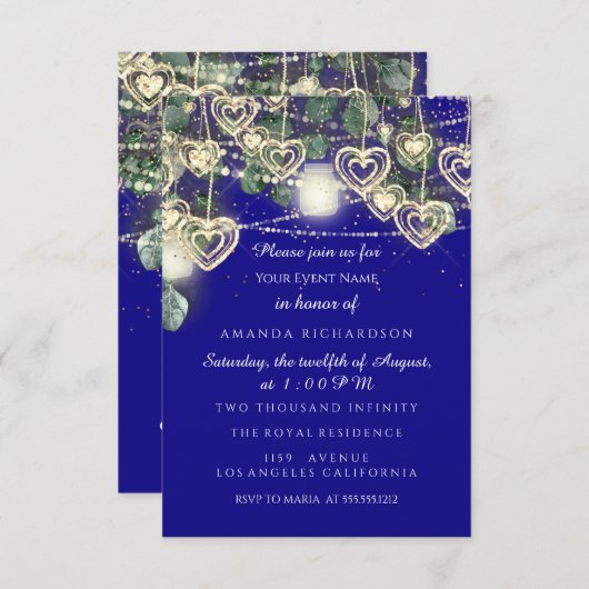 Invitation Doux 16e PONT Vert Rustique Or Royal Blue (Devant / Derrière)
