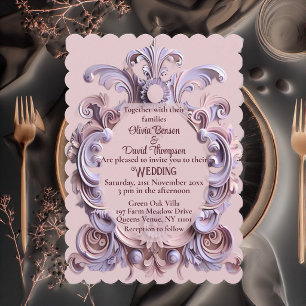 Invitation Doux Baroque Rinceaux Violet Gravures Élégantes