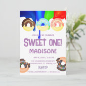 Invitation Doux beignets, couleurs arc-en-ciel, premier anniv (Debout devant)