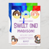 Invitation Doux beignets, couleurs arc-en-ciel, premier anniv (Devant / Derrière)