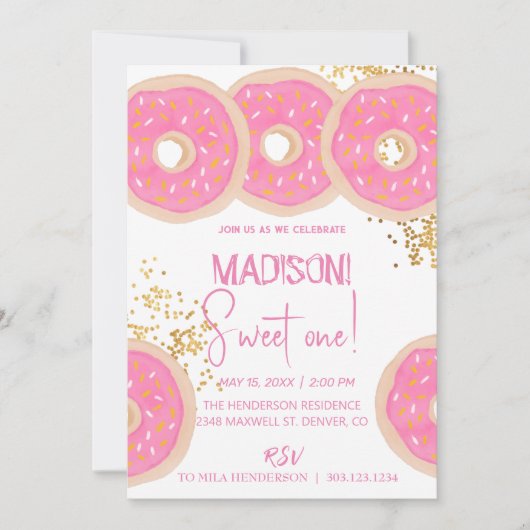 Invitation Doux beignets, couleurs arc-en-ciel, premier anniv (Devant)