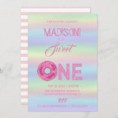 Invitation Doux beignets, couleurs arc-en-ciel, premier anniv (Devant / Derrière)