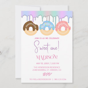 Invitation Doux beignets, couleurs arc-en-ciel, premier anniv