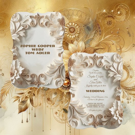 Invitation Doux Blanc Baroque Elégance Florale
