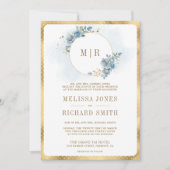 Invitation Doux bleu floral or tout en un Mariage (Devant)