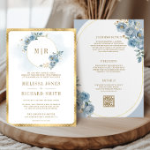 Invitation Doux bleu floral or tout en un Mariage