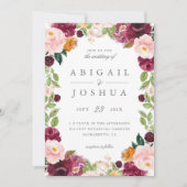 Invitation Doux Blush & Burgundy Aquarelle Mariage Floral (Devant)