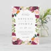 Invitation Doux Blush & Burgundy Aquarelle Mariage Floral (Debout devant)