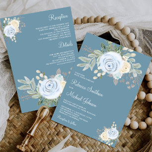 Invitation Doux Bouquet Floral Bleu Poussiéreux Tout en Un Ma