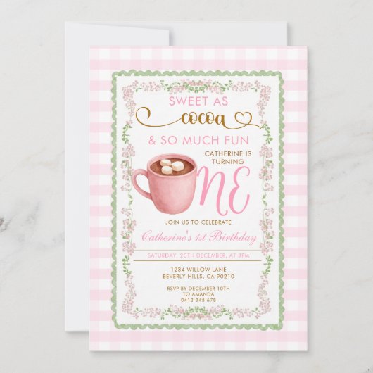 Invitation Doux comme Cocoa Rose Gingham Premier Anniversaire (Devant)