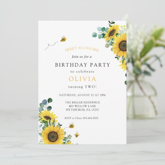 Invitation Doux comme peut Bee Anniversaire (Debout devant)
