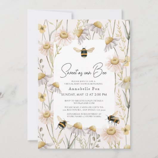 Invitation Doux comme peut Bee Chamomile Baby shower virtuel (Devant)
