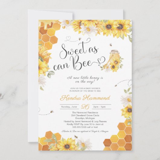 Invitation Doux comme peut Bee, Petit Baby shower d'abeille d (Devant)