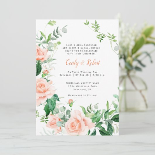 Invitation Doux comme un Rose d'aquarelle de pêche Mariage (Debout devant)