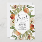 Invitation Doux comme une Pêche Florale Aquarelle 1er anniver (Devant)