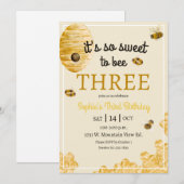Invitation Doux d'être trois Alvéoles Abeilles Troisième Anni (Devant / Derrière)