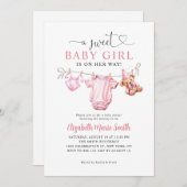 Invitation Doux Doux Rose Vêtements Ligne bébé Fille Douche (Devant / Derrière)