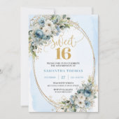 Invitation Doux Dusty Blue Floral 16e Anniversaire (Devant)